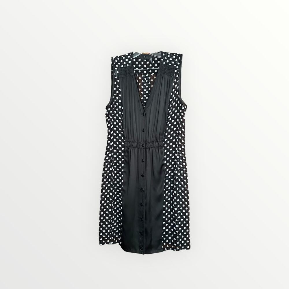 PHI Silk Sleeveless Black and White Polka Dot Button-Front Dress Size 6